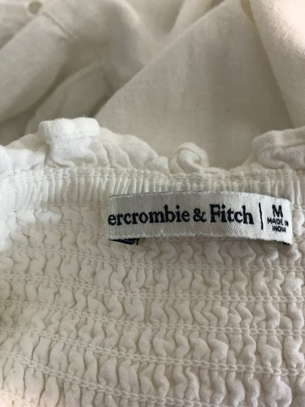 Abercrombie Linen Summer Dress Smocked Puff Sleeve Tiered Boho Midi White M - Picture 11 of 13
